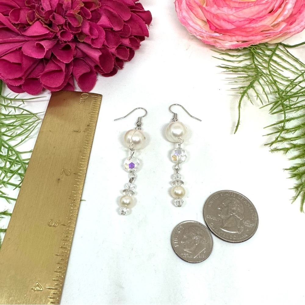 NEW⚜️Genuine Pearl Chandelier Crystal Earrings - Picture 4 of 4